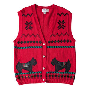Vintage Alfred Dunner Red Scottie Dog Christmas Sweater Vest Size PM Petite 90s